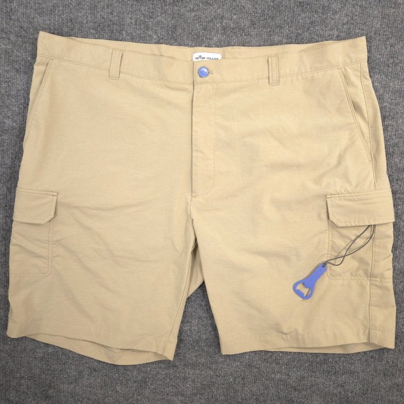 Peter Millar Gulf Hybrid Shorts Mens 42 Beige Cargos Bottle Opener Performance - Picture 1 of 11